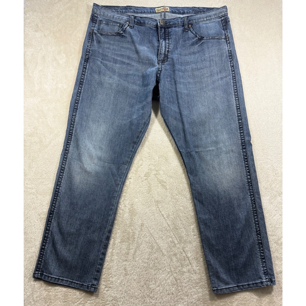Wrangler Mens 20X Relaxed Straight Stretch Blue Denim Jeans 42x32 Meas: 43x32